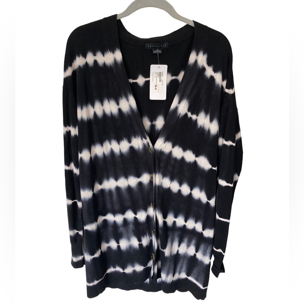 Sanctuary Tie Dye Cardigan Sweater Black‎ White Size XS.